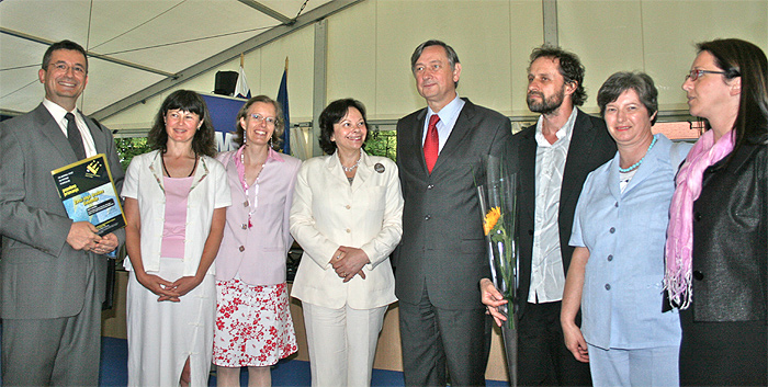 Brdo, Slovenia – June 11th, 2009: Instructors who are working within Slovenian 'Yoga in Prison' project, representatives of the Yoga Union of Slovenia with the president of the Republic of Slovenia dr. Danilo Türk and his wife